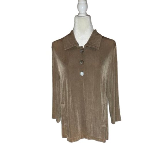 Chico's Traverlers Long Sleeve Tan Top - Size 1 - Picture 1 of 8